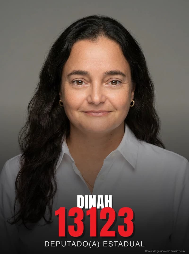 Santinho pronto da Dinah nas cores do PT, com nome e número 13123